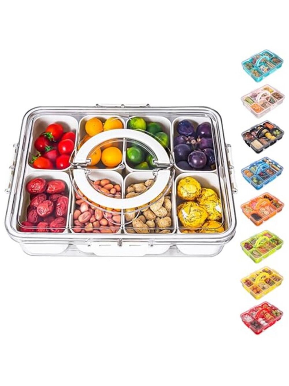 Divided Serving Tray with Lid and Handle - Snackle Box Charcuterie Container